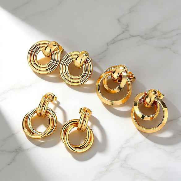 Wholesale Women's Minimalist Geometric Stainless Steel Electroplated Interlocking Earrings Jewelry