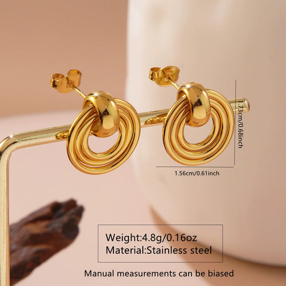 Wholesale Women's Minimalist Geometric Stainless Steel Electroplated Interlocking Earrings Jewelry