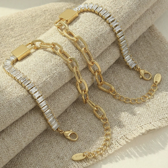 Wholesale Women's Minimalist Geometric Stainless Steel Electroplated Lock Metal Chain Bracelet Jewelry