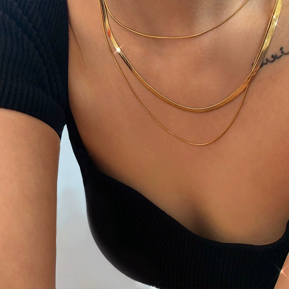 Wholesale Women's Minimalist Geometric Stainless Steel Electroplated Snake Bone Necklace