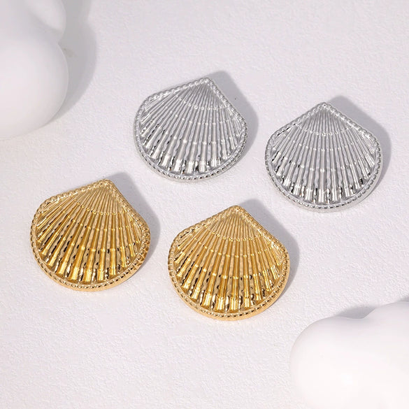 Wholesale Women's Minimalist Geometric Stainless Steel Fanshaped Electroplated Earrings