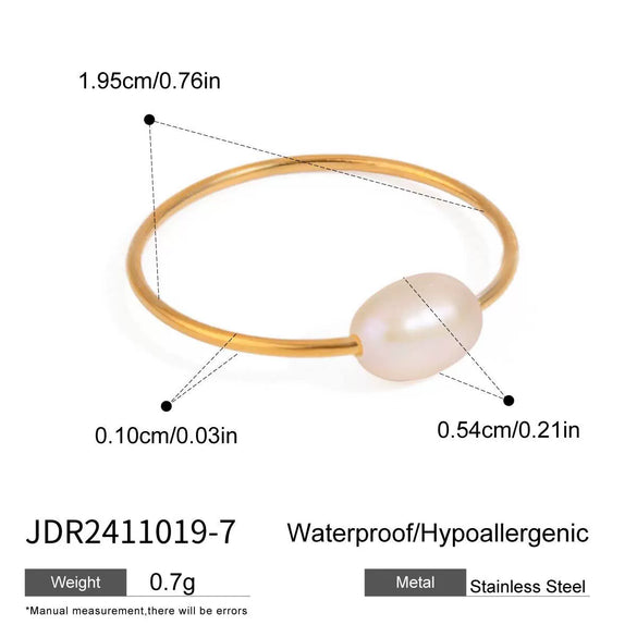 Wholesale Women's Minimalist Geometric Stainless Steel Freshwater Pearl Ring With Electroplating