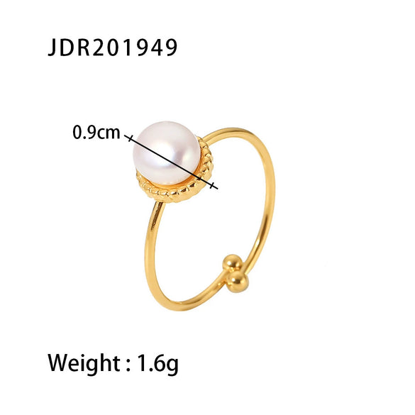 Wholesale Women's Minimalist Geometric Stainless Steel Freshwater Pearl Ring With Electroplating