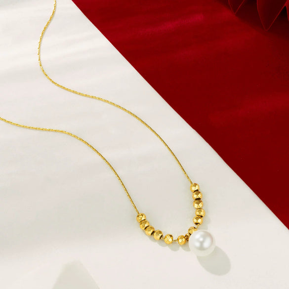 Wholesale Women's Minimalist Geometric Stainless Steel Gold Plated Single Pearl Pendant Necklace