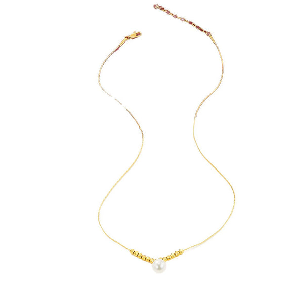 Wholesale Women's Minimalist Geometric Stainless Steel Gold Plated Single Pearl Pendant Necklace