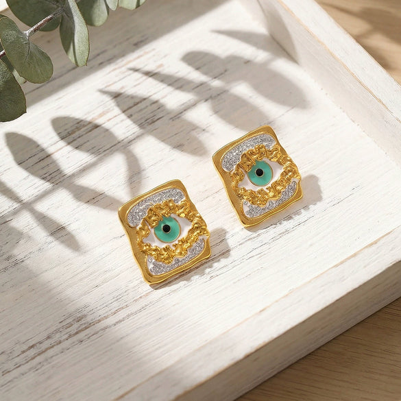 Wholesale Women's Minimalist Geometric Stainless Steel Goldplated Enamel Earrings