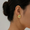 Wholesale Women's Minimalist Geometric Stainless Steel Goldplated Enamel Earrings