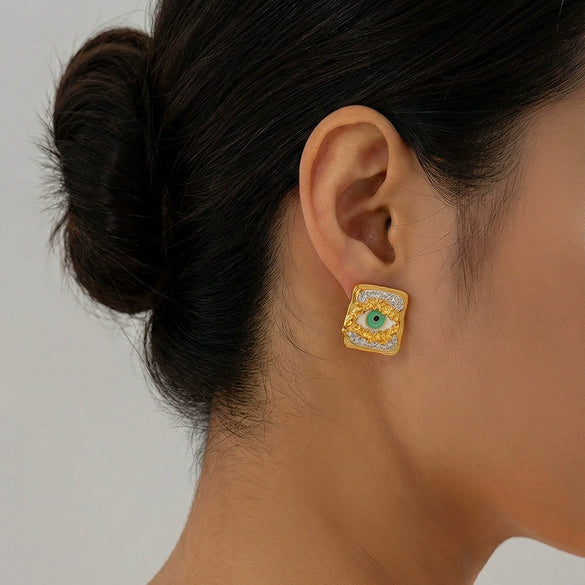 Wholesale Women's Minimalist Geometric Stainless Steel Goldplated Enamel Earrings