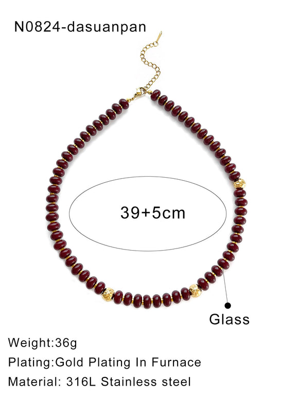 Wholesale Women's Minimalist Geometric Stainless Steel Handmade Beaded Chain Necklace With Glazed Pendant
