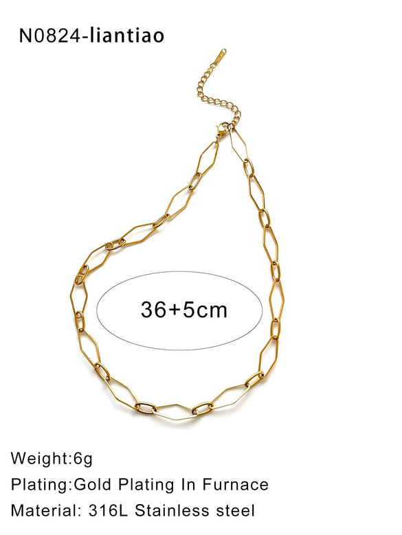 Wholesale Women's Minimalist Geometric Stainless Steel Handmade Beaded Chain Necklace With Glazed Pendant