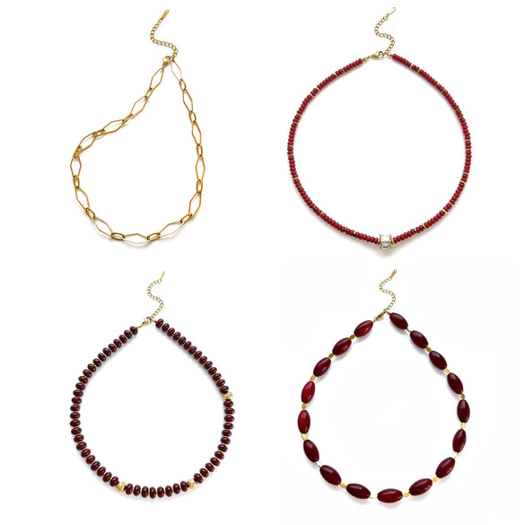 Wholesale Women's Minimalist Geometric Stainless Steel Handmade Beaded Chain Necklace With Glazed Pendant