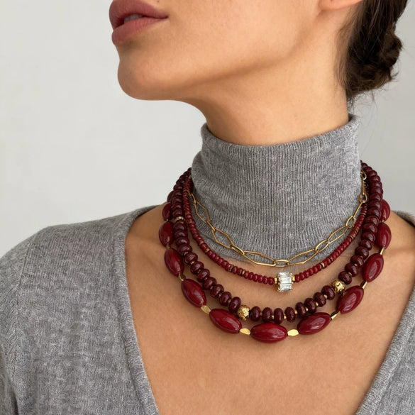 Wholesale Women's Minimalist Geometric Stainless Steel Handmade Beaded Chain Necklace With Glazed Pendant