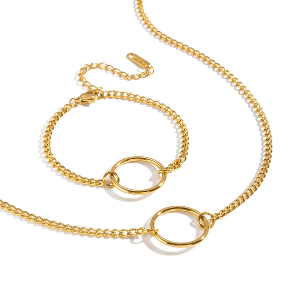 Wholesale Women's Minimalist Geometric Stainless Steel Jewelry With Pvd Furnace Vacuum Real Gold Plating Circular Pendant Necklace And Bracelet