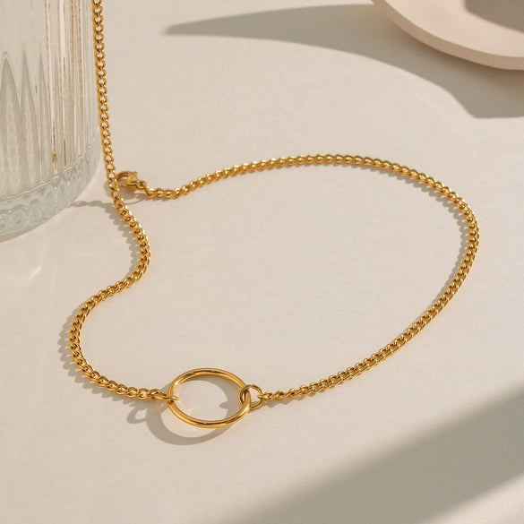 Wholesale Women's Minimalist Geometric Stainless Steel Jewelry With Pvd Furnace Vacuum Real Gold Plating Circular Pendant Necklace And Bracelet