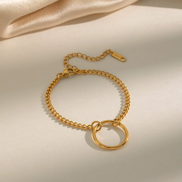 Wholesale Women's Minimalist Geometric Stainless Steel Jewelry With Pvd Furnace Vacuum Real Gold Plating Circular Pendant Necklace And Bracelet