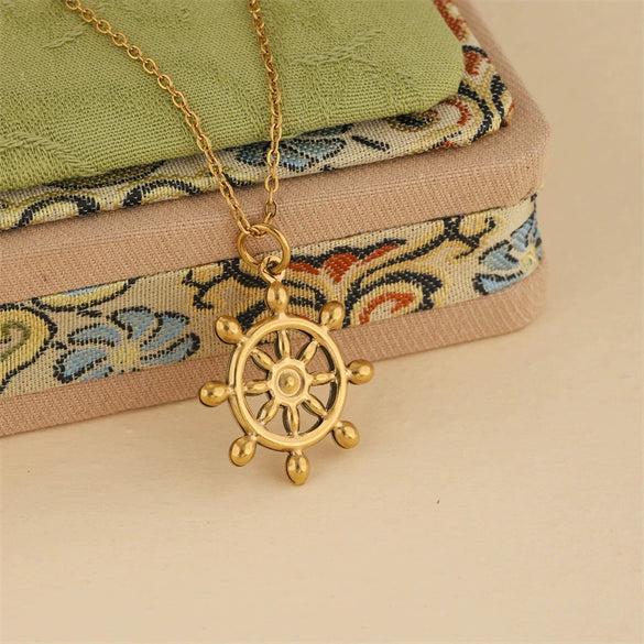 Wholesale Women's Minimalist Geometric Stainless Steel 18K Gold Electroplated Anchor Rudder Pendant Necklace With Cross Chain Jewelry Accessories