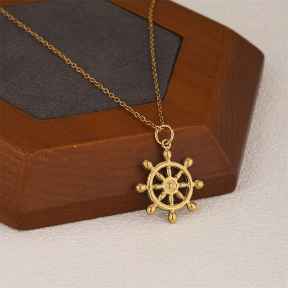 Wholesale Women's Minimalist Geometric Stainless Steel 18K Gold Electroplated Anchor Rudder Pendant Necklace With Cross Chain Jewelry Accessories
