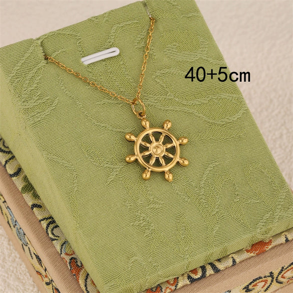 Wholesale Women's Minimalist Geometric Stainless Steel 18K Gold Electroplated Anchor Rudder Pendant Necklace With Cross Chain Jewelry Accessories