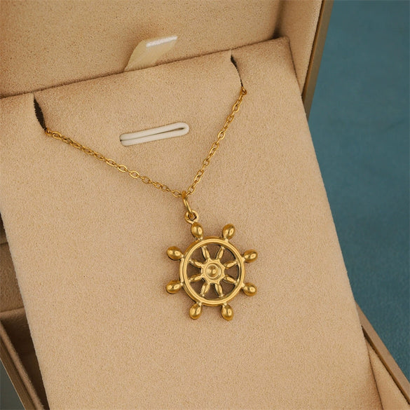 Wholesale Women's Minimalist Geometric Stainless Steel 18K Gold Electroplated Anchor Rudder Pendant Necklace With Cross Chain Jewelry Accessories