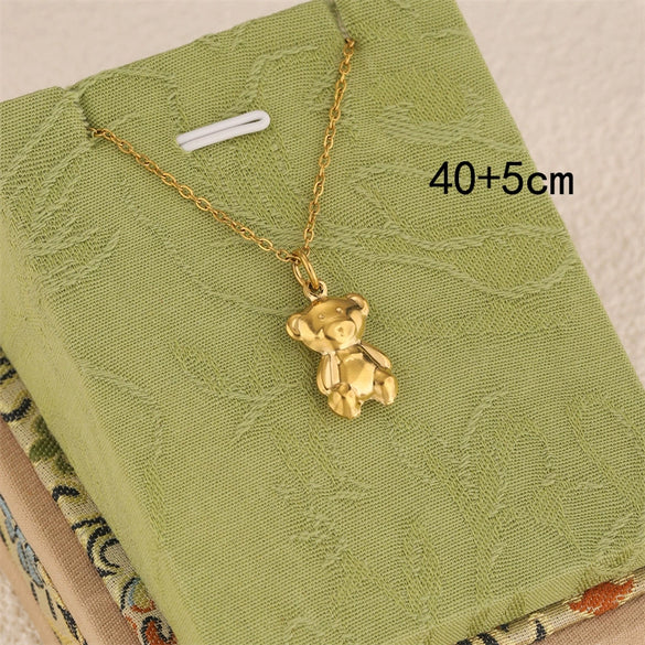 Wholesale Women's Minimalist Geometric Stainless Steel 18K Gold Electroplated Bear Pendant Cross Chain Necklace