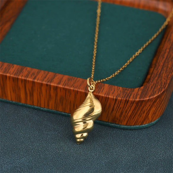 Wholesale Women's Minimalist Geometric Stainless Steel 18K Gold Electroplated Conch Hollow Twist Necklace With Cross Chain