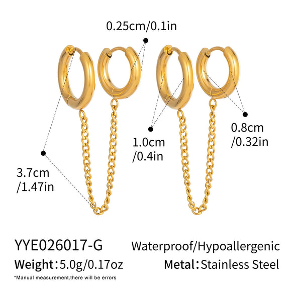 Wholesale Women's Minimalist Geometric Stainless Steel 18K Gold Plated Double Hoop Tassel Earrings