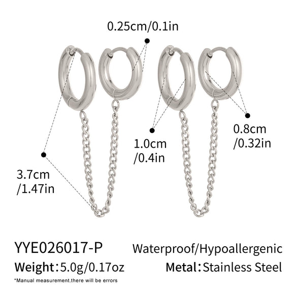 Wholesale Women's Minimalist Geometric Stainless Steel 18K Gold Plated Double Hoop Tassel Earrings