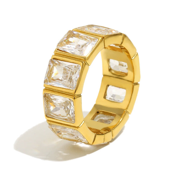 Wholesale Women's Minimalist Geometric Stainless Steel 18K Goldplated Small Square Diamond Hollow Ring