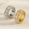 Wholesale Women's Minimalist Geometric Stainless Steel 18K Goldplated Small Square Diamond Hollow Ring