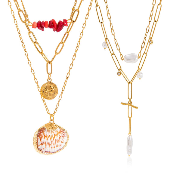 Wholesale Women's Minimalist Geometric Stainless Steel Necklace With Vacuum Real Gold Plating