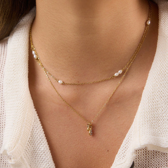 Wholesale Women's Minimalist Geometric Stainless Steel Pearl Necklace With Pvd Furnace Vacuum Real Gold Plating