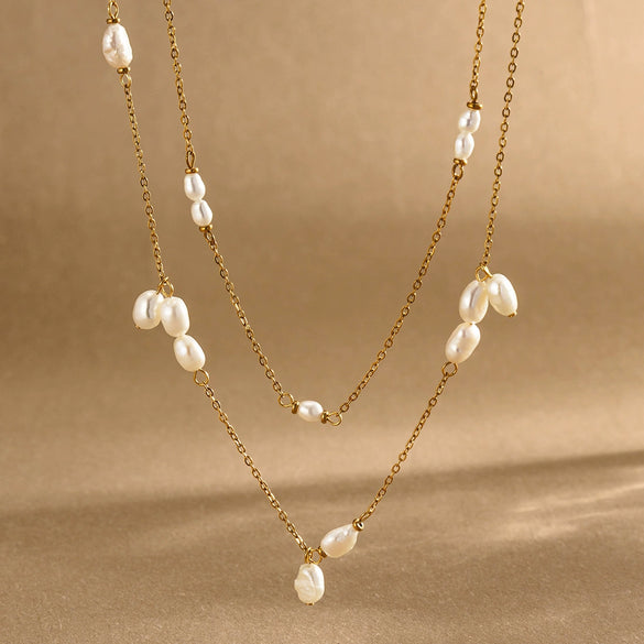 Wholesale Women's Minimalist Geometric Stainless Steel Pearl Necklace With Pvd Furnace Vacuum Real Gold Plating