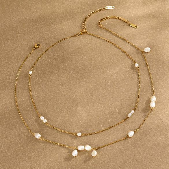 Wholesale Women's Minimalist Geometric Stainless Steel Pearl Necklace With Pvd Furnace Vacuum Real Gold Plating