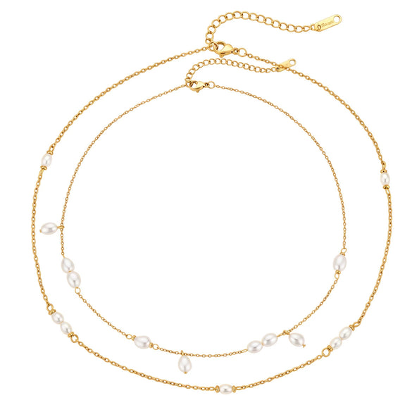 Wholesale Women's Minimalist Geometric Stainless Steel Pearl Necklace With Pvd Furnace Vacuum Real Gold Plating