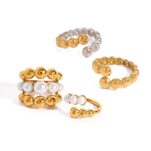 Wholesale Women's Minimalist Geometric Stainless Steel Pearl Ring With Electroplating