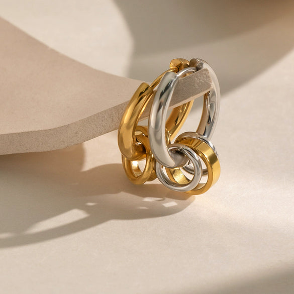 Wholesale Women's Minimalist Geometric Stainless Steel Pvd Furnace Vacuum Real Gold Plated Hoop Pendant Earrings