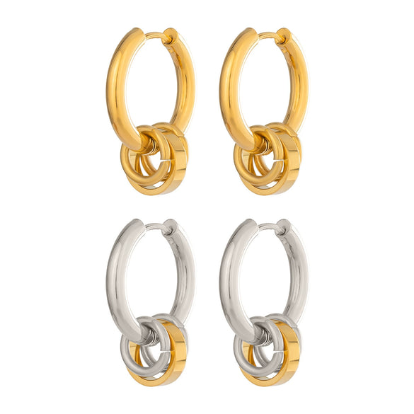 Wholesale Women's Minimalist Geometric Stainless Steel Pvd Furnace Vacuum Real Gold Plated Hoop Pendant Earrings