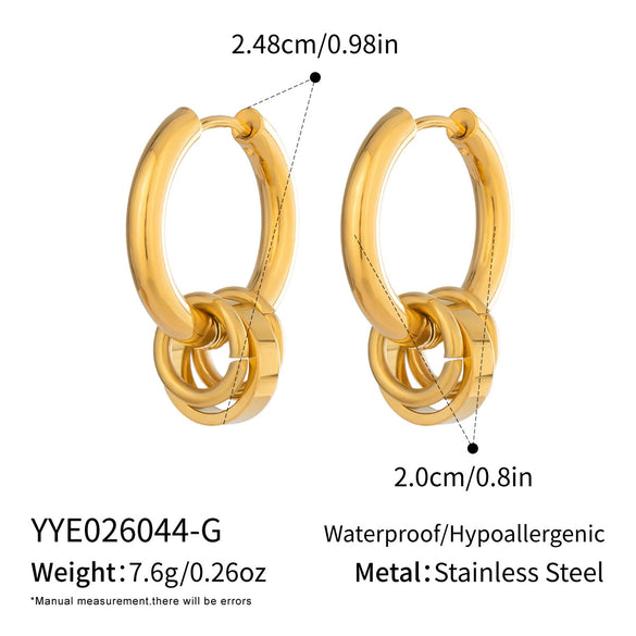Wholesale Women's Minimalist Geometric Stainless Steel Pvd Furnace Vacuum Real Gold Plated Hoop Pendant Earrings