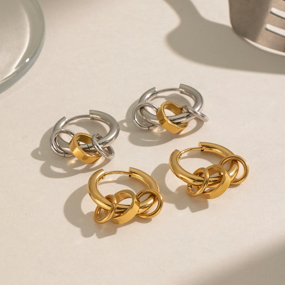 Wholesale Women's Minimalist Geometric Stainless Steel Pvd Furnace Vacuum Real Gold Plated Hoop Pendant Earrings