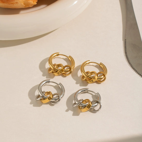Wholesale Women's Minimalist Geometric Stainless Steel Pvd Furnace Vacuum Real Gold Plated Hoop Pendant Earrings