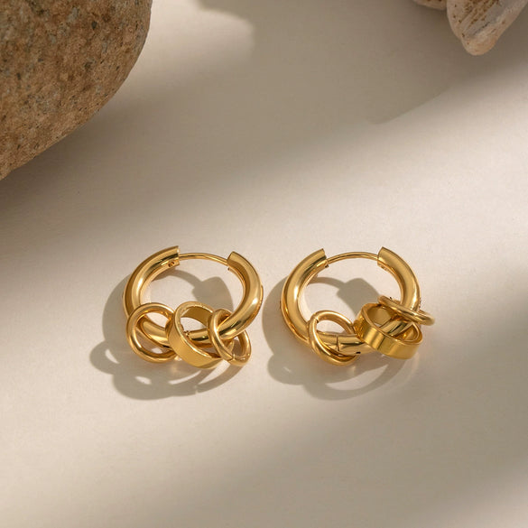 Wholesale Women's Minimalist Geometric Stainless Steel Pvd Furnace Vacuum Real Gold Plated Hoop Pendant Earrings