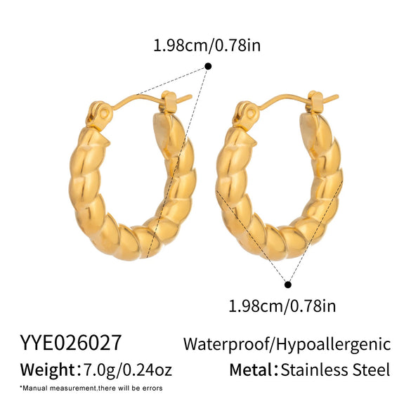 Wholesale Women's Minimalist Geometric Stainless Steel Twist Hoop Earrings With Vacuum Real Gold Plating