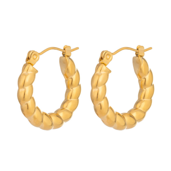 Wholesale Women's Minimalist Geometric Stainless Steel Twist Hoop Earrings With Vacuum Real Gold Plating