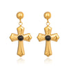 Wholesale Women's Minimalist Geometric Stainless Steel Vacuum Real Gold Plated Cross Pendant Earrings