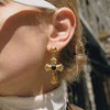 Wholesale Women's Minimalist Geometric Stainless Steel Vacuum Real Gold Plated Cross Pendant Earrings