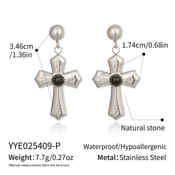 Wholesale Women's Minimalist Geometric Stainless Steel Vacuum Real Gold Plated Cross Pendant Earrings