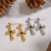 Wholesale Women's Minimalist Geometric Stainless Steel Vacuum Real Gold Plated Cross Pendant Earrings