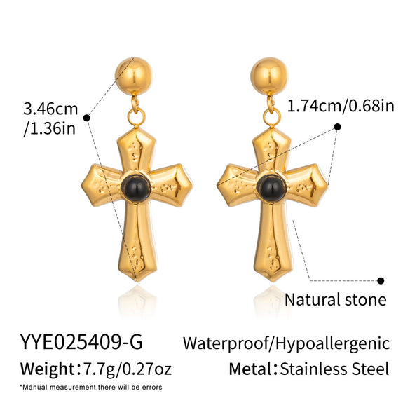 Wholesale Women's Minimalist Geometric Stainless Steel Vacuum Real Gold Plated Cross Pendant Earrings