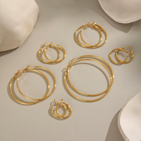 Wholesale Women's Minimalist Geometric Stainless Steel Vacuum Real Gold Plated Hoop Earrings