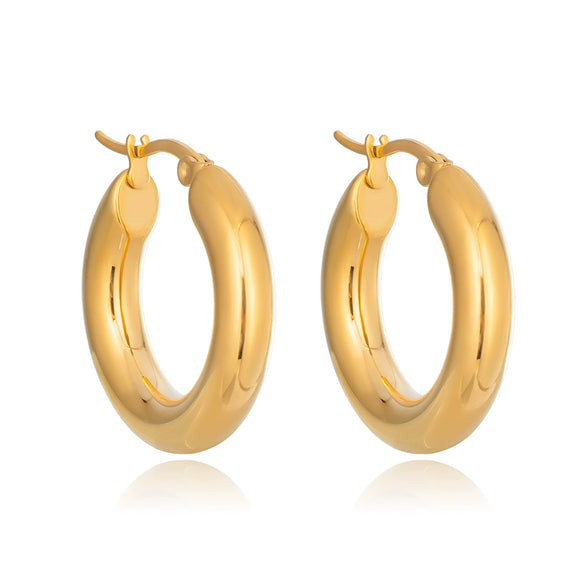 Wholesale Women's Minimalist Geometric Stainless Steel Vacuum Real Gold Plated Hoop Earrings